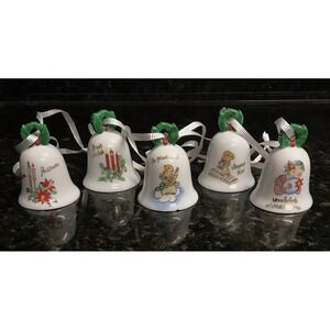 5 Christmas Bell Ornaments Hand‎ Painted Italy Sweden German Vintage Made Japan